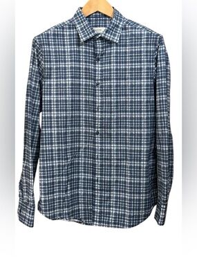 BUGATCHI Shaped Fit Comfort Stretch Plaid Shirt - Dusty Blue - M